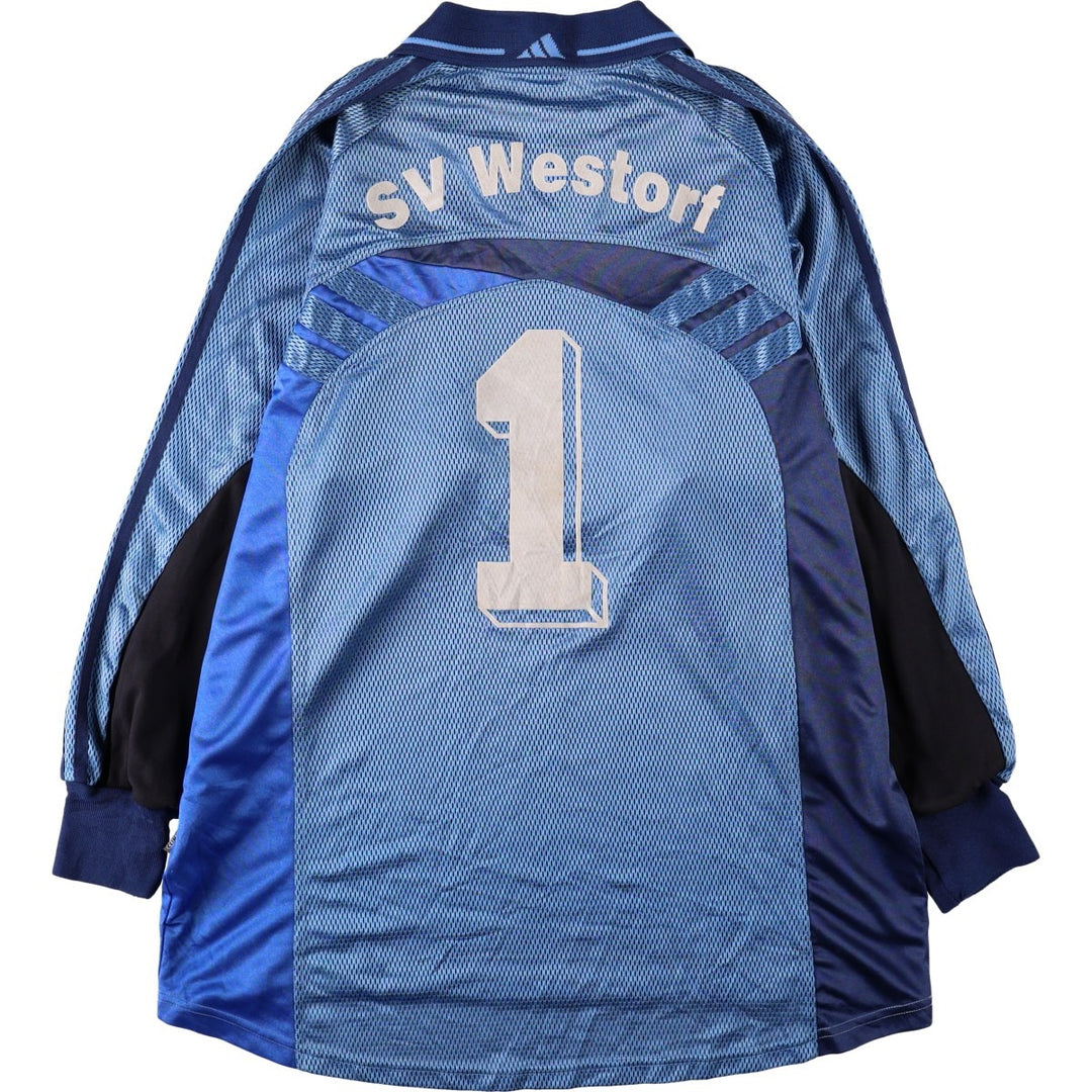 90'S Adidas mesh collared 3/4 sleeve soccer jersey game shirt, men's size XL equivalent, vintage. polyester blue type Vintage Second Hand