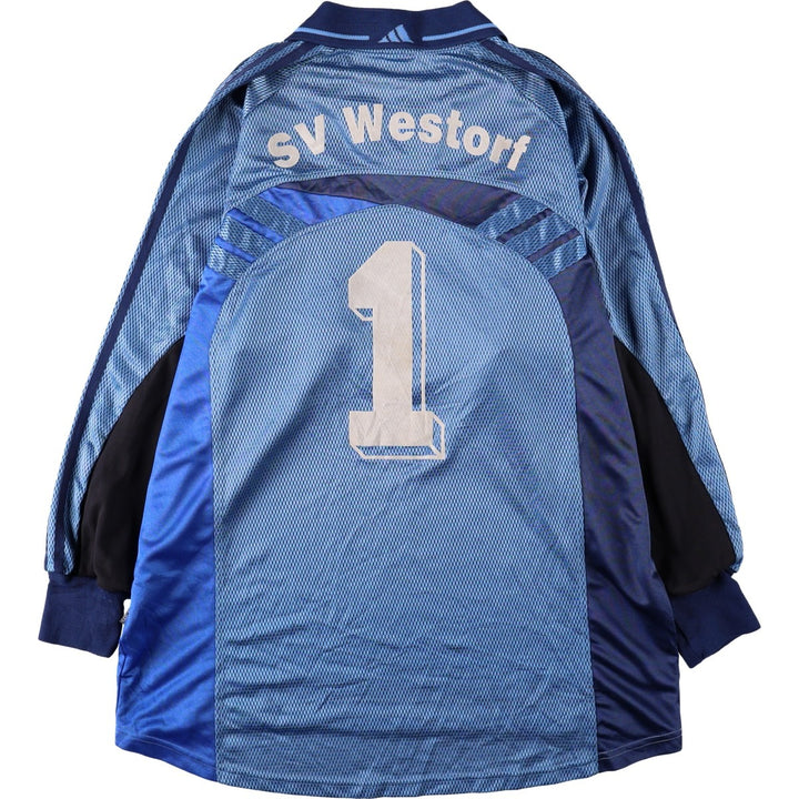 90'S Adidas mesh collared 3/4 sleeve soccer jersey game shirt, men's size XL equivalent, vintage. polyester blue type Vintage Second Hand
