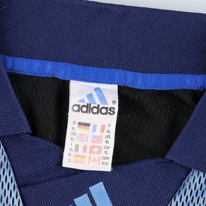 90'S Adidas mesh collared 3/4 sleeve soccer jersey game shirt, men's size XL equivalent, vintage. polyester blue type Vintage Second Hand
