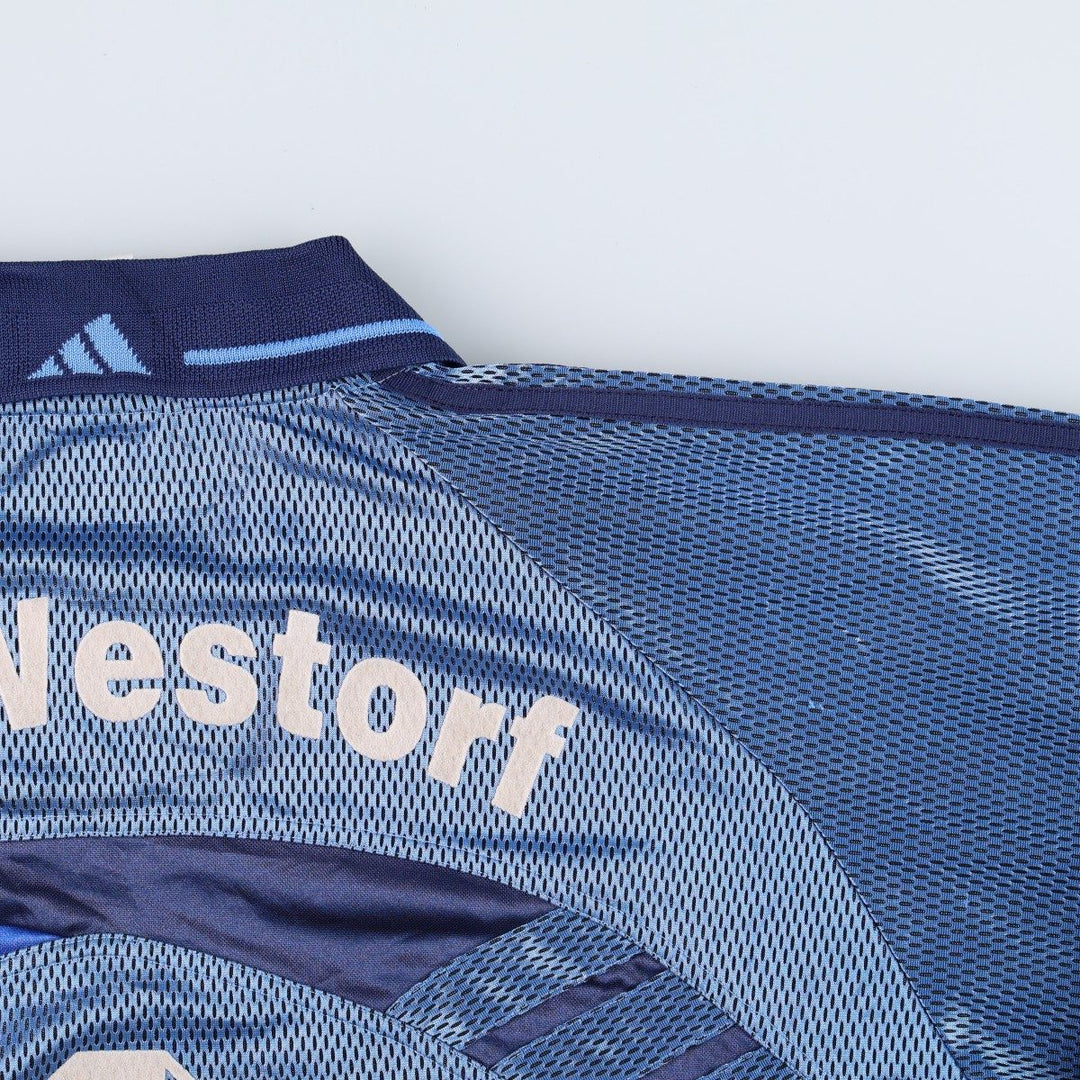 90'S Adidas mesh collared 3/4 sleeve soccer jersey game shirt, men's size XL equivalent, vintage. polyester blue type Vintage Second Hand