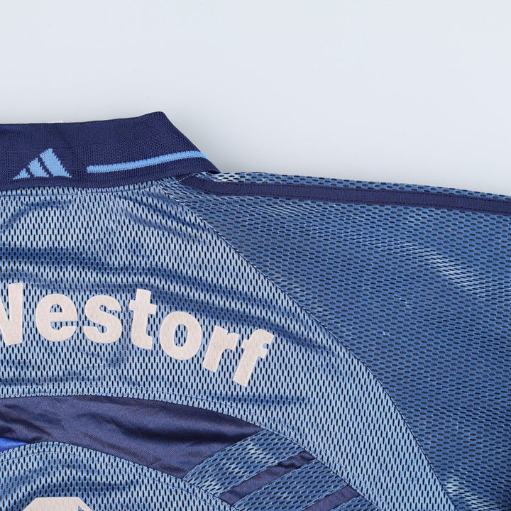 90'S Adidas mesh collared 3/4 sleeve soccer jersey game shirt, men's size XL equivalent, vintage. polyester blue type Vintage Second Hand