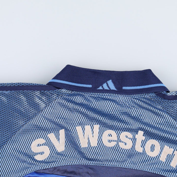 90'S Adidas mesh collared 3/4 sleeve soccer jersey game shirt, men's size XL equivalent, vintage. polyester blue type Vintage Second Hand
