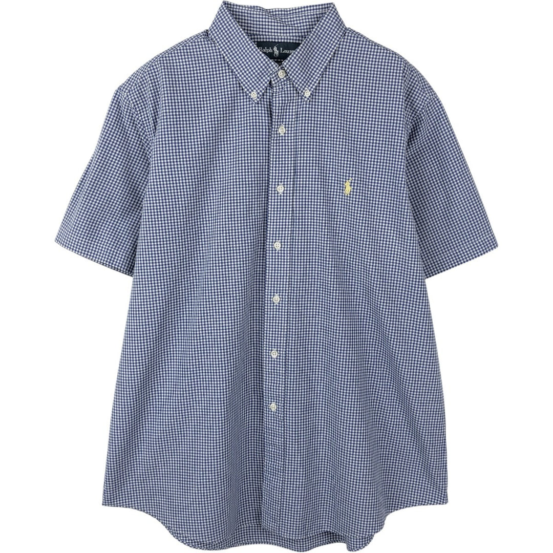 Ralph Lauren Custom Fit Gingham Check Short Sleeve Button-Down Check Shirt, Men's XL cotton blue type Vintage Second Hand
