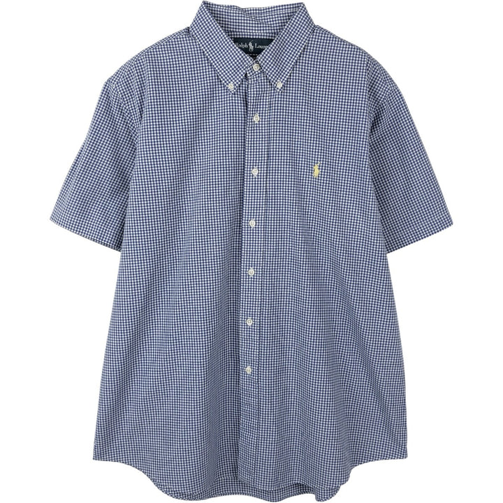 Ralph Lauren Custom Fit Gingham Check Short Sleeve Button-Down Check Shirt, Men's XL cotton blue type Vintage Second Hand