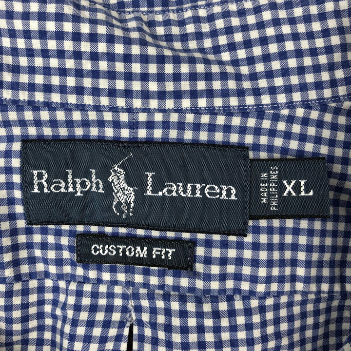 Ralph Lauren Custom Fit Gingham Check Short Sleeve Button-Down Check Shirt, Men's XL cotton blue type Vintage Second Hand