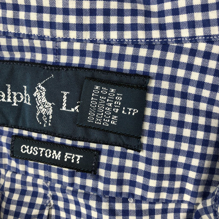 Ralph Lauren Custom Fit Gingham Check Short Sleeve Button-Down Check Shirt, Men's XL cotton blue type Vintage Second Hand