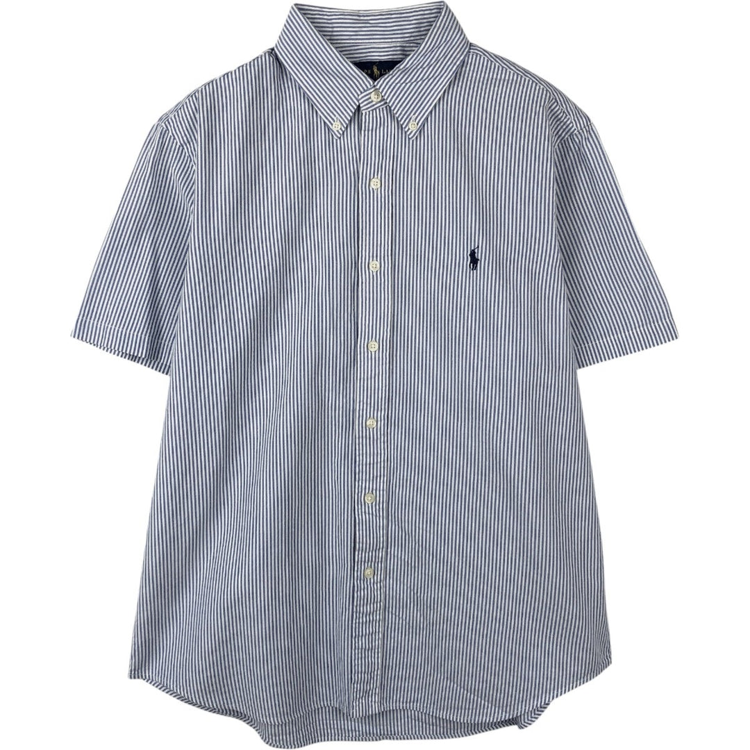 Ralph Lauren SEERSUCKER Short-Sleeve Button-Down Striped Shirt, Men's Size L (approx.) cotton Blue type light blue Vintage Second Hand