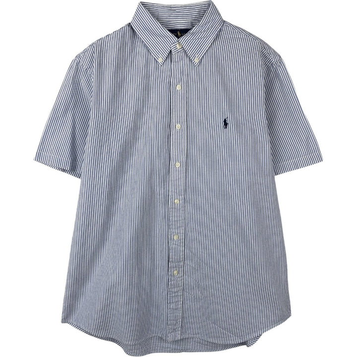Ralph Lauren SEERSUCKER Short-Sleeve Button-Down Striped Shirt, Men's Size L (approx.) cotton Blue type light blue Vintage Second Hand