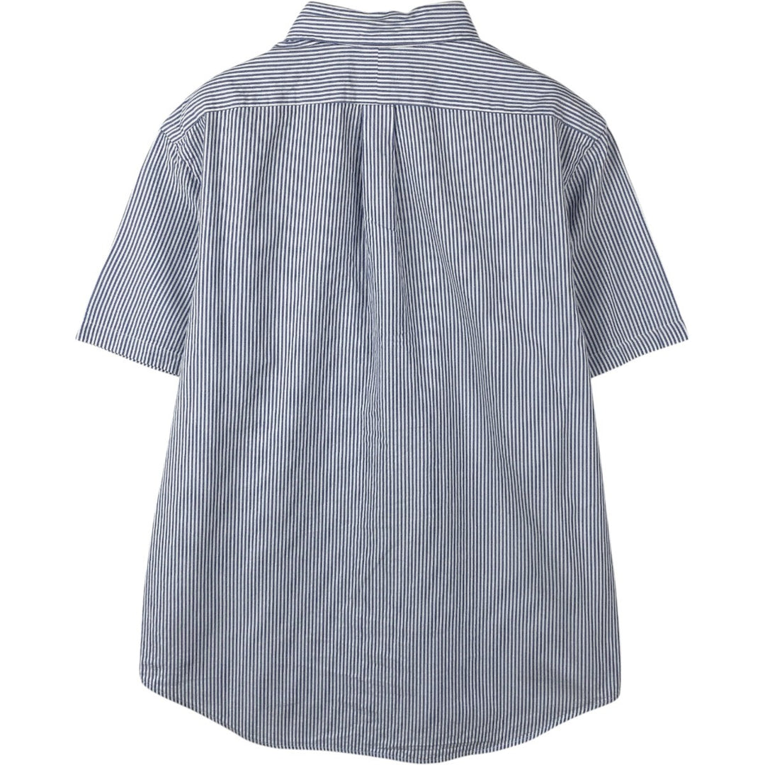 Ralph Lauren SEERSUCKER Short-Sleeve Button-Down Striped Shirt, Men's Size L (approx.) cotton Blue type light blue Vintage Second Hand