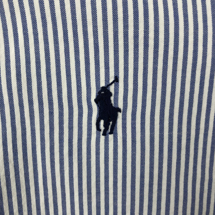 Ralph Lauren SEERSUCKER Short-Sleeve Button-Down Striped Shirt, Men's Size L (approx.) cotton Blue type light blue Vintage Second Hand