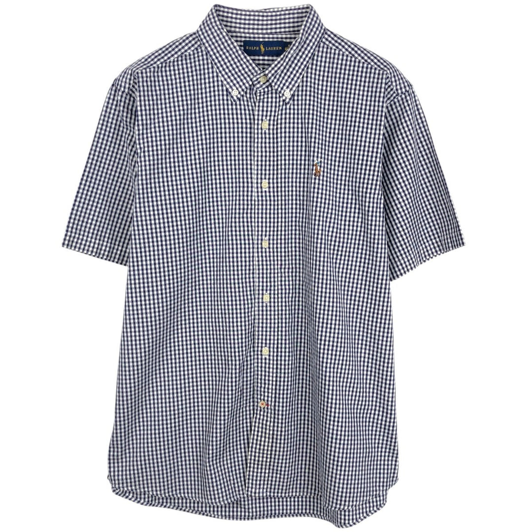 Ralph Lauren Gingham Check Short Sleeve Button Down Check Shirt Men's XL cotton navy blue type Vintage Second Hand