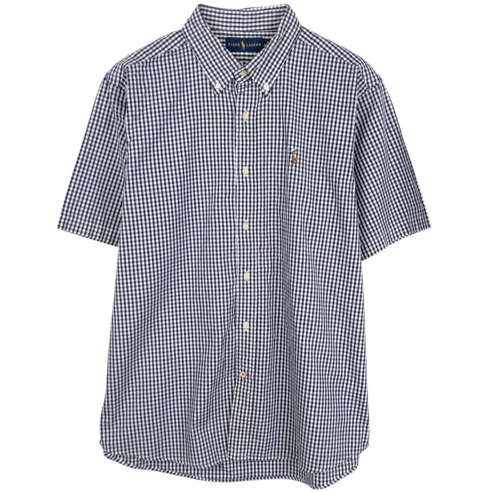 Ralph Lauren Gingham Check Short Sleeve Button Down Check Shirt Men's XL cotton navy blue type Vintage Second Hand