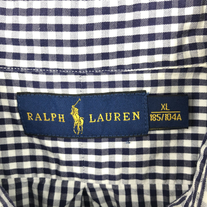 Ralph Lauren Gingham Check Short Sleeve Button Down Check Shirt Men's XL cotton navy blue type Vintage Second Hand