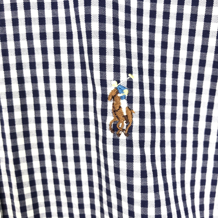 Ralph Lauren Gingham Check Short Sleeve Button Down Check Shirt Men's XL cotton navy blue type Vintage Second Hand