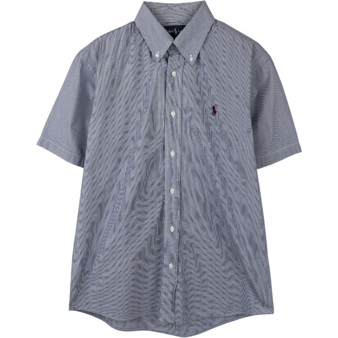 Ralph Lauren CUSTOM FIT short sleeve button down striped shirt men's size M cotton blue type Vintage Second Hand