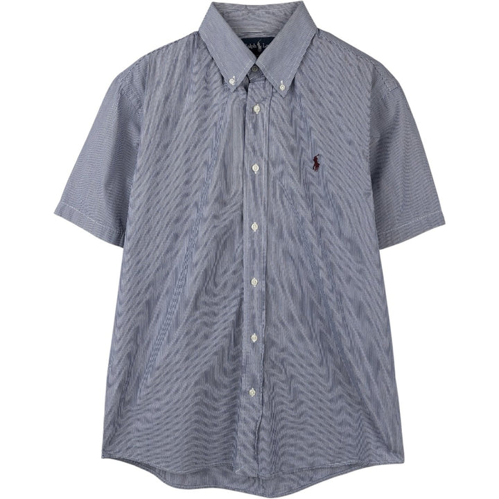 Ralph Lauren CUSTOM FIT short sleeve button down striped shirt men's size M cotton blue type Vintage Second Hand