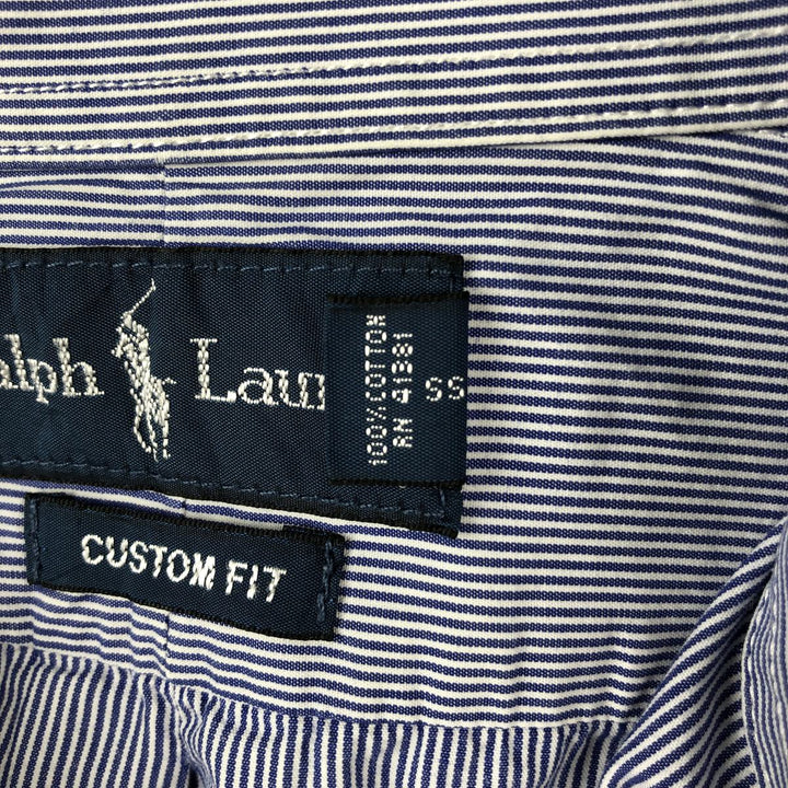 Ralph Lauren CUSTOM FIT short sleeve button down striped shirt men's size M cotton blue type Vintage Second Hand