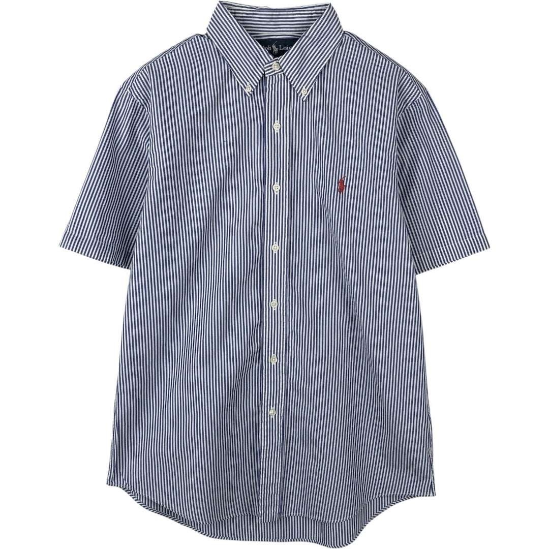 Ralph Lauren CUSTOM FIT short sleeve button down striped shirt men's size M cotton blue type Vintage Second Hand