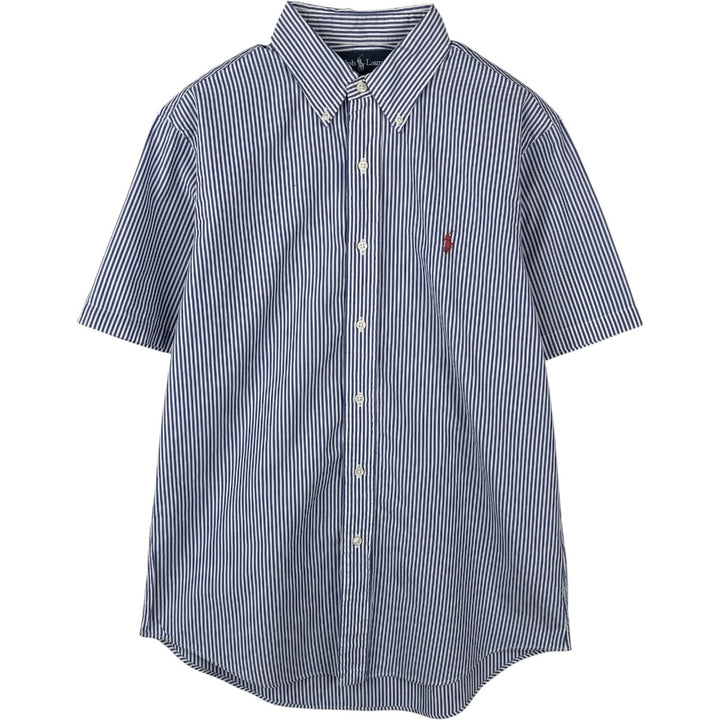 Ralph Lauren CUSTOM FIT short sleeve button down striped shirt men's size M cotton blue type Vintage Second Hand
