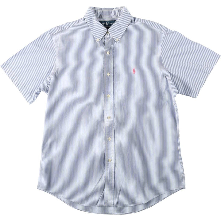 Ralph Lauren CUSTOM FIT short sleeve button down striped shirt men's size L cotton Blue type light blue Vintage Second Hand