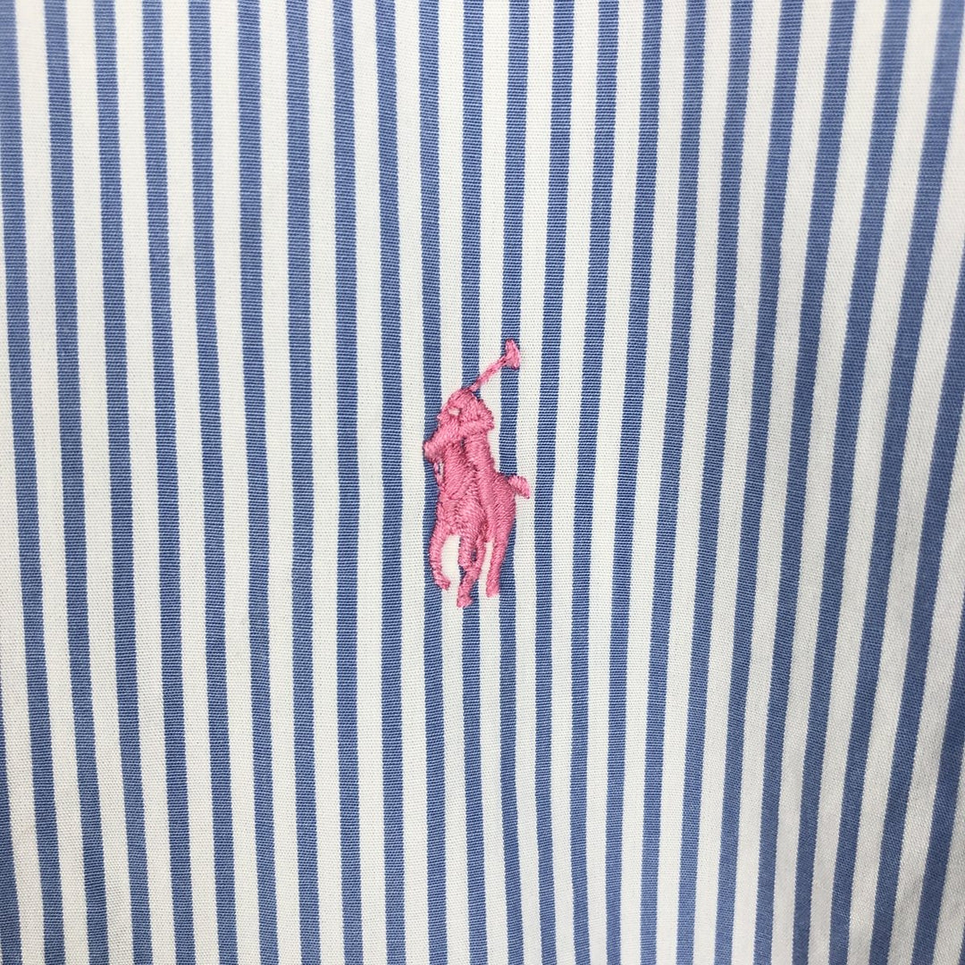 Ralph Lauren CUSTOM FIT short sleeve button down striped shirt men's size L cotton Blue type light blue Vintage Second Hand