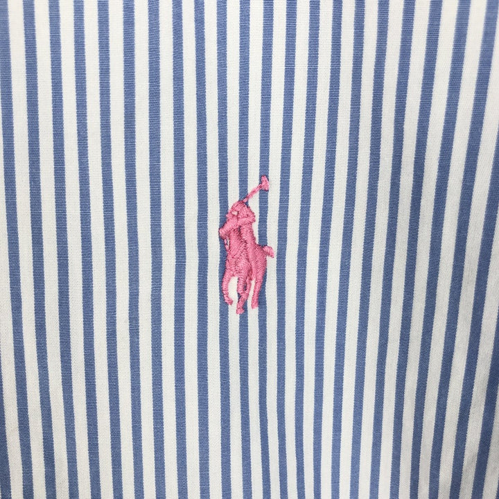 Ralph Lauren CUSTOM FIT short sleeve button down striped shirt men's size L cotton Blue type light blue Vintage Second Hand