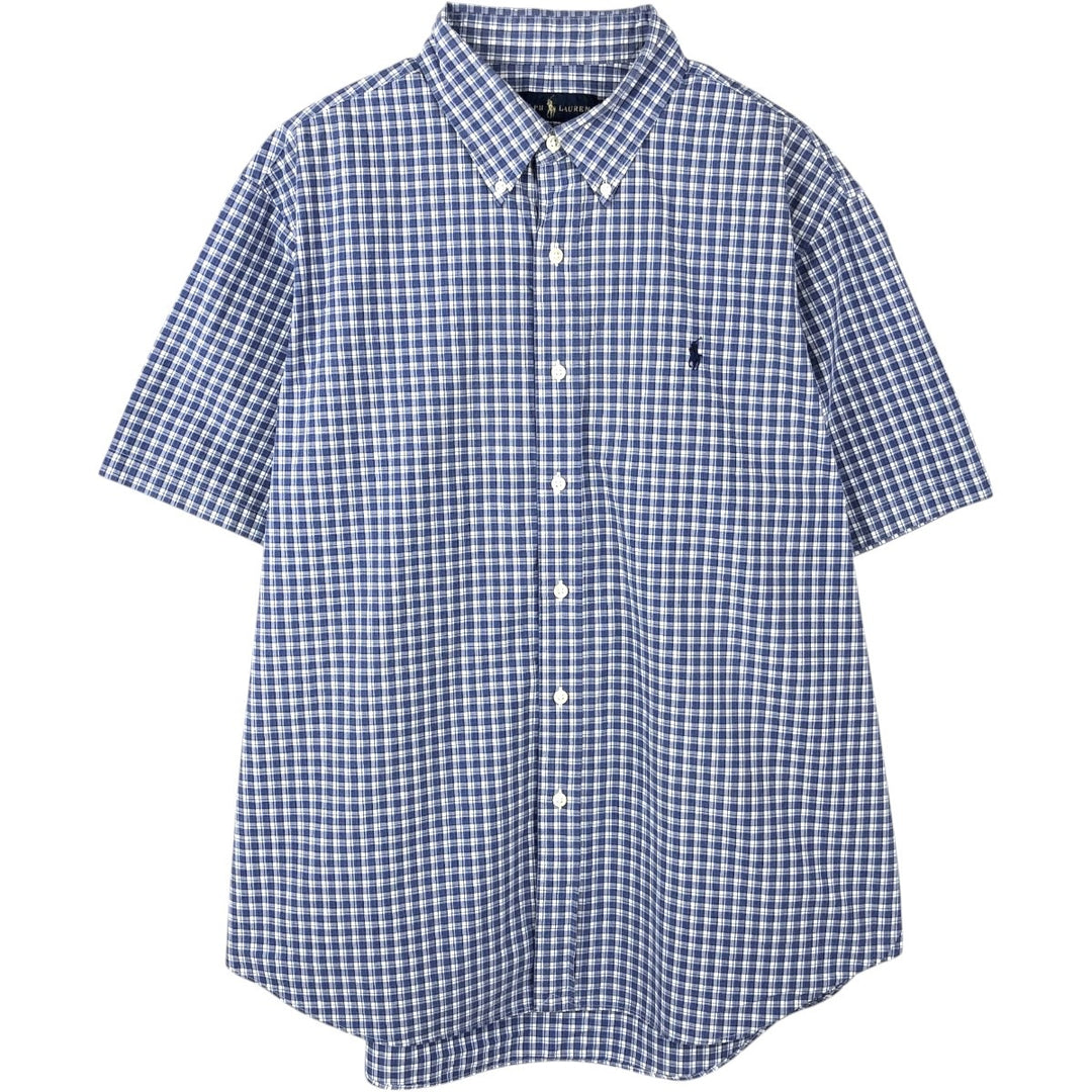 Ralph Lauren short sleeve button down check shirt, men's XL size cotton blue type Vintage Second Hand