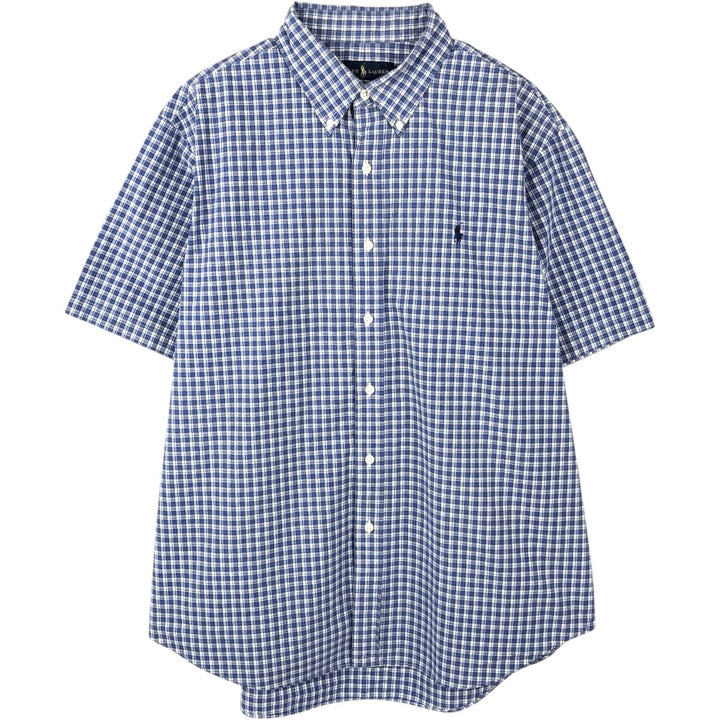 Ralph Lauren short sleeve button down check shirt, men's XL size cotton blue type Vintage Second Hand