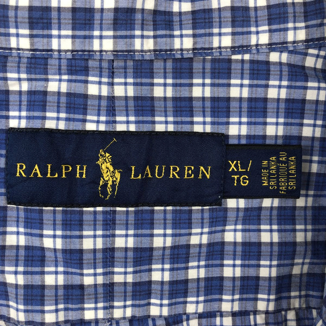 Ralph Lauren short sleeve button down check shirt, men's XL size cotton blue type Vintage Second Hand