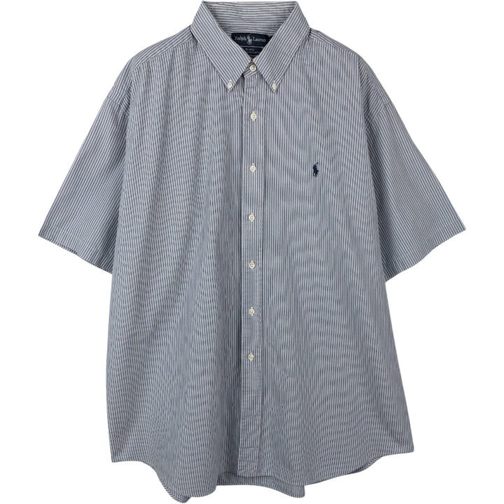 Ralph Lauren BLAKE Short-Sleeve Button-Down Striped Shirt, Men's Size XL (approx.) cotton blue type Vintage Second Hand