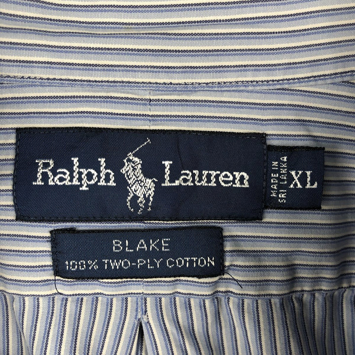 Ralph Lauren BLAKE Short-Sleeve Button-Down Striped Shirt, Men's Size XL (approx.) cotton blue type Vintage Second Hand