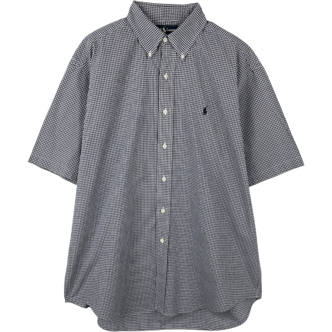 Ralph Lauren BLAKE Gingham Check Short Sleeve Button Down Check Shirt Men's Size L cotton blue type Vintage Second Hand