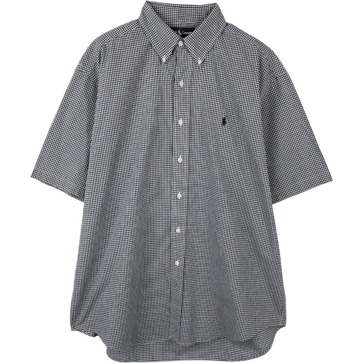Ralph Lauren BLAKE Gingham Check Short Sleeve Button Down Check Shirt Men's Size L cotton blue type Vintage Second Hand