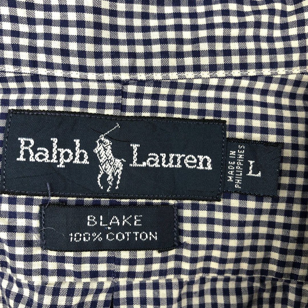 Ralph Lauren BLAKE Gingham Check Short Sleeve Button Down Check Shirt Men's Size L cotton blue type Vintage Second Hand