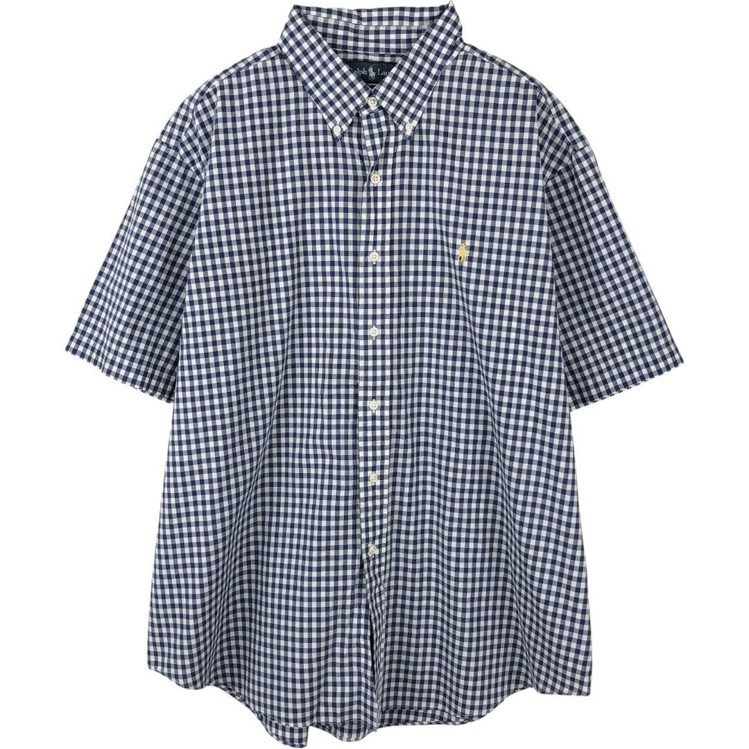 Ralph Lauren Classic Fit Gingham Check Short Sleeve Button Down Check Shirt Men's M unclear blue type Vintage Second Hand