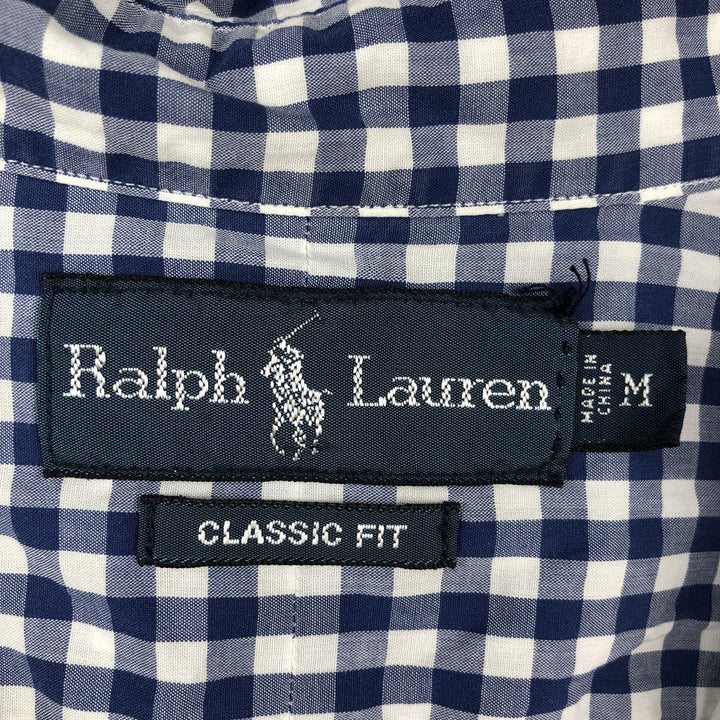 Ralph Lauren Classic Fit Gingham Check Short Sleeve Button Down Check Shirt Men's M unclear blue type Vintage Second Hand