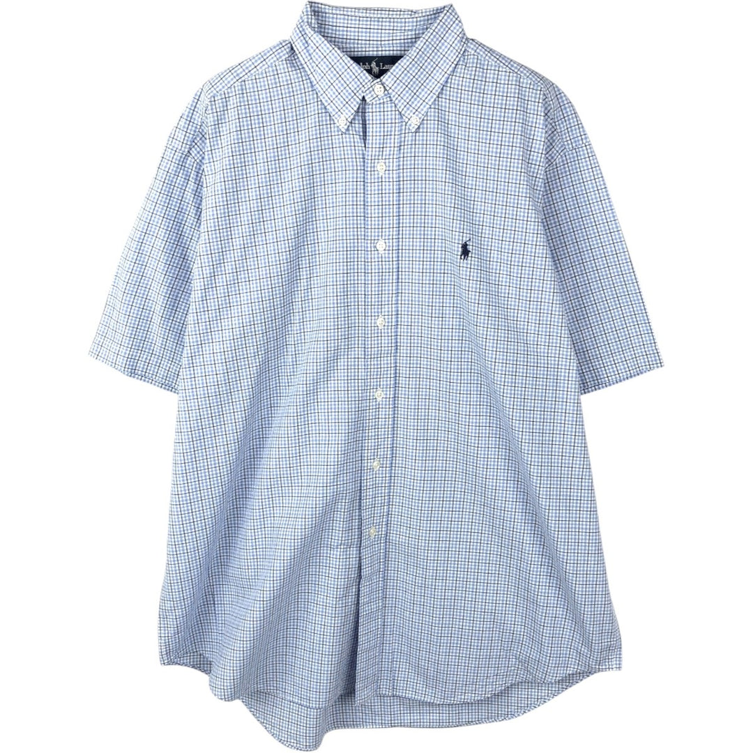 Ralph Lauren BLAKE short sleeve button down check shirt, men's size L cotton blue type Vintage Second Hand