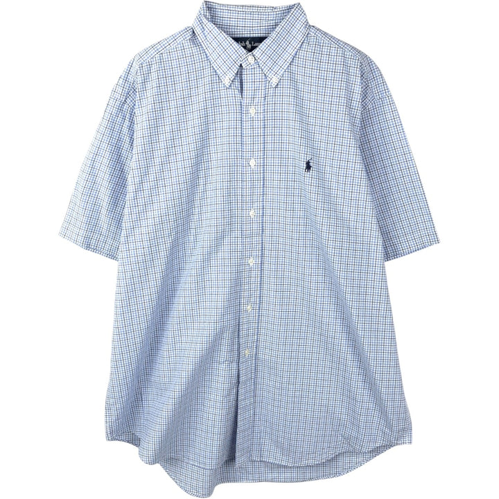 Ralph Lauren BLAKE short sleeve button down check shirt, men's size L cotton blue type Vintage Second Hand