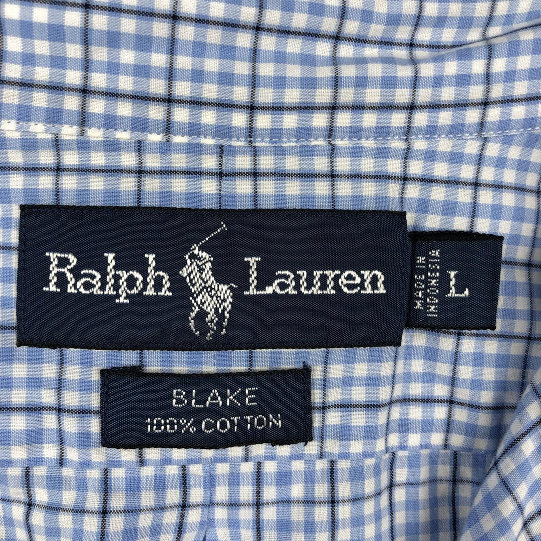 Ralph Lauren BLAKE short sleeve button down check shirt, men's size L cotton blue type Vintage Second Hand
