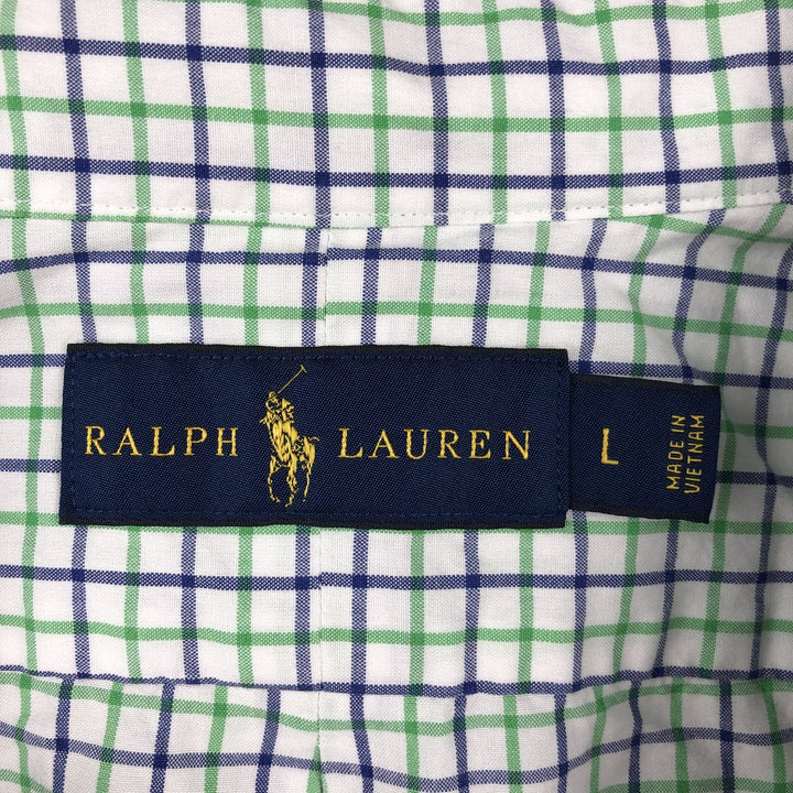 Ralph Lauren short sleeve button down check shirt, men's size L cotton white type Vintage Second Hand