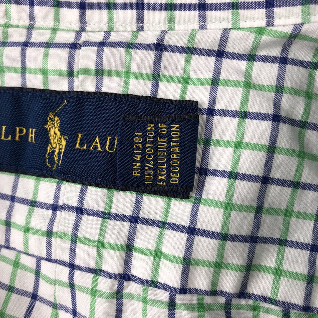 Ralph Lauren short sleeve button down check shirt, men's size L cotton white type Vintage Second Hand
