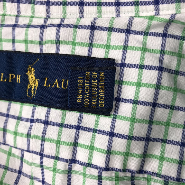 Ralph Lauren short sleeve button down check shirt, men's size L cotton white type Vintage Second Hand