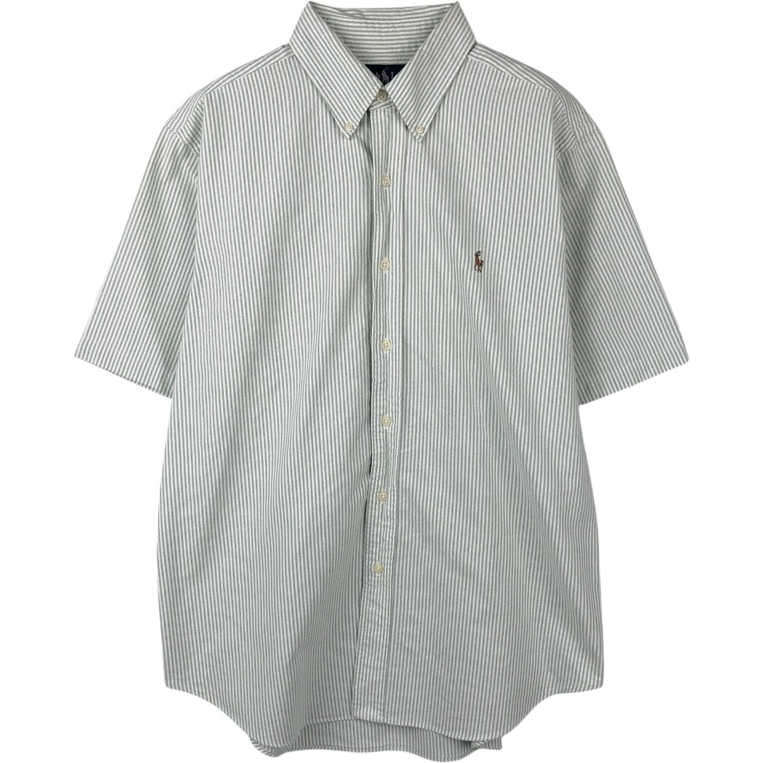 Ralph Lauren Classic Fit Short Sleeve Button Down Striped Shirt Men's Size L cotton green type Vintage Second Hand
