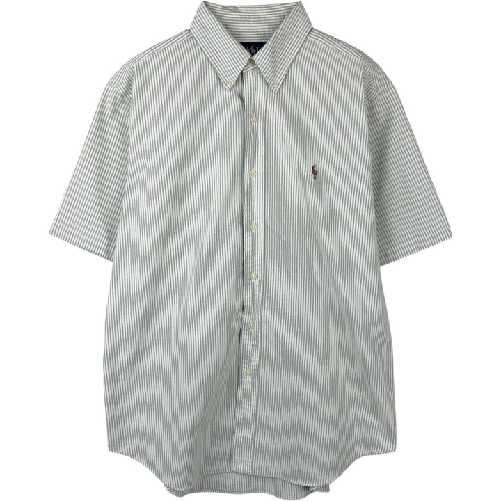 Ralph Lauren Classic Fit Short Sleeve Button Down Striped Shirt Men's Size L cotton green type Vintage Second Hand