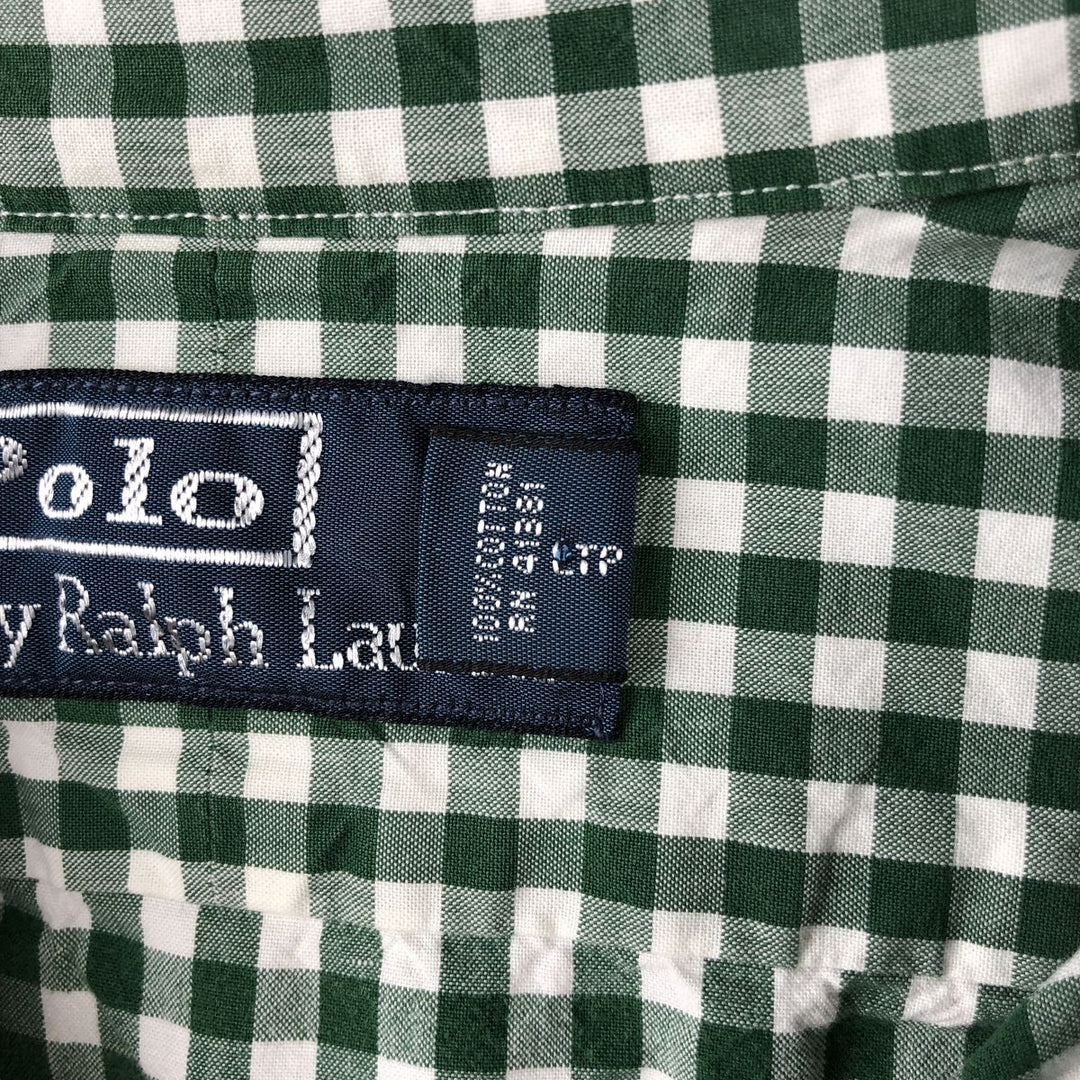 Ralph Lauren POLO by Ralph Lauren Gingham Check Short-Sleeve Cotton Check Shirt (Men's Size S) cotton green type Vintage Second Hand