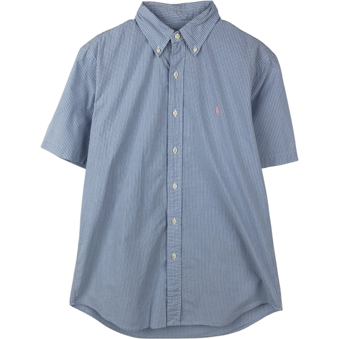 Ralph Lauren Gingham Check Short Sleeve Button Down Check Shirt Men's M Size cotton Blue type light blue Vintage Second Hand