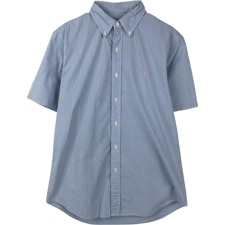 Ralph Lauren Gingham Check Short Sleeve Button Down Check Shirt Men's M Size cotton Blue type light blue Vintage Second Hand