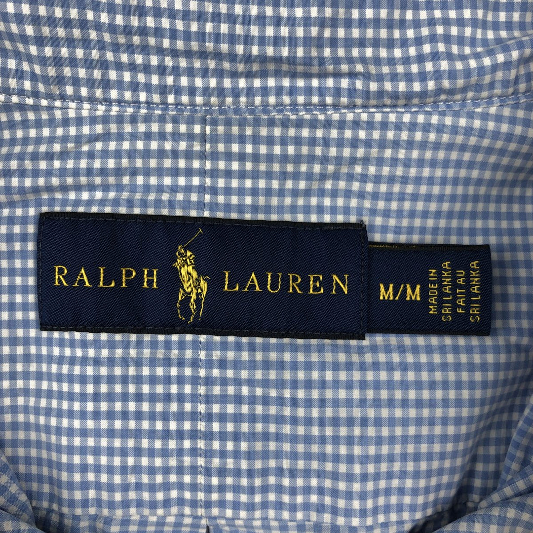 Ralph Lauren Gingham Check Short Sleeve Button Down Check Shirt Men's M Size cotton Blue type light blue Vintage Second Hand