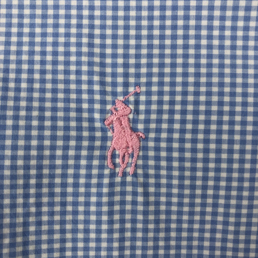 Ralph Lauren Gingham Check Short Sleeve Button Down Check Shirt Men's M Size cotton Blue type light blue Vintage Second Hand