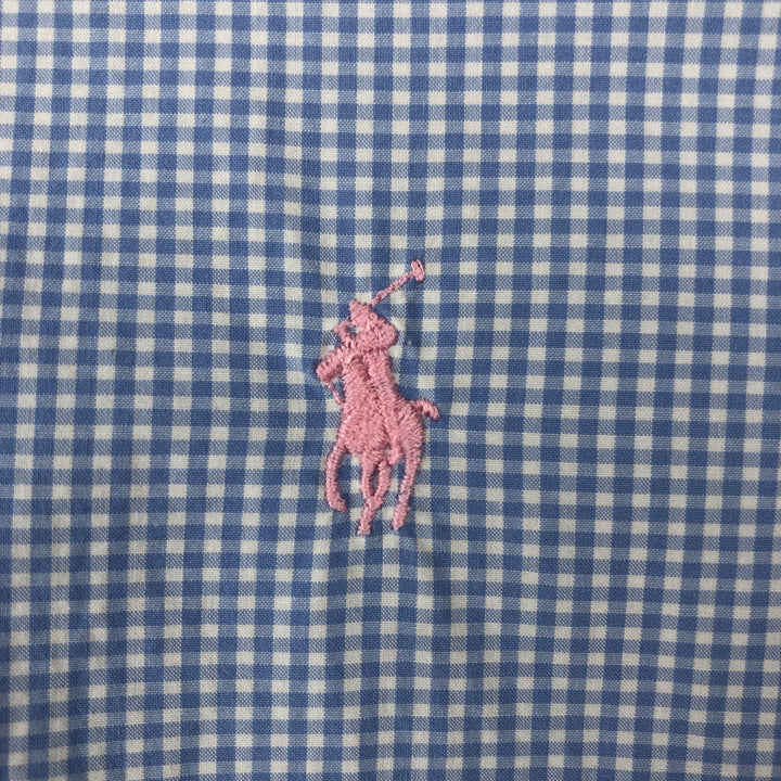 Ralph Lauren Gingham Check Short Sleeve Button Down Check Shirt Men's M Size cotton Blue type light blue Vintage Second Hand